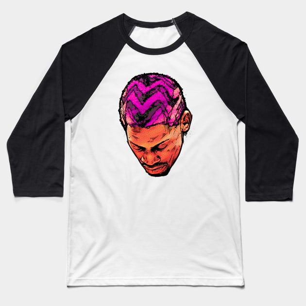 Dennis Rodman Comic Head Baseball T-Shirt by Basic Lee